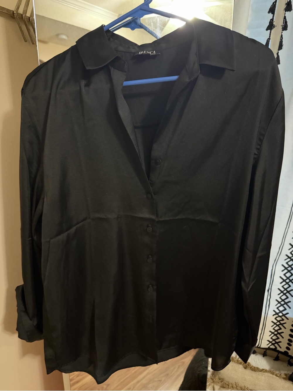 Blenca Black Satin Button-Down Blouse